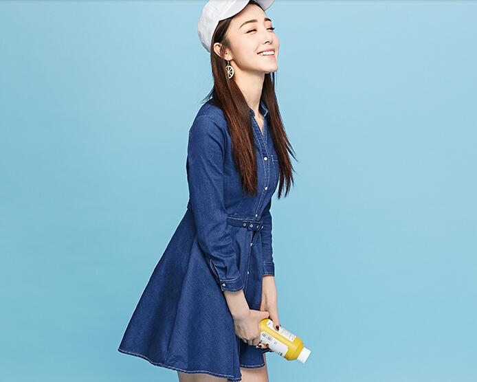 明勇科技-修身长袖牛仔连衣裙女